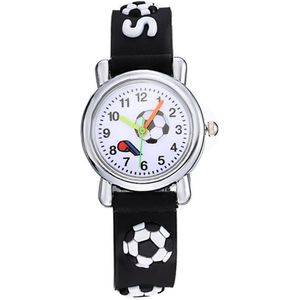 Kinder Horloge | Voetbal / Soccer Zwart | 3D Siliconen | Ø 25 mm