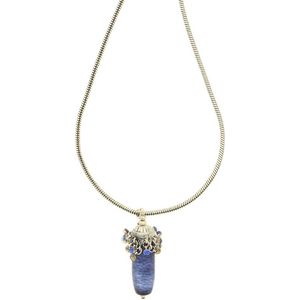 Behave Lange ketting zilver-kleur met donker blauwe hanger en steentjes 75 cm