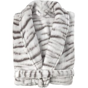 Siberian White Tiger Badjas Lang - Flanel Fleece - Maat M - Grey - Badjas Dames - Badjas Heren