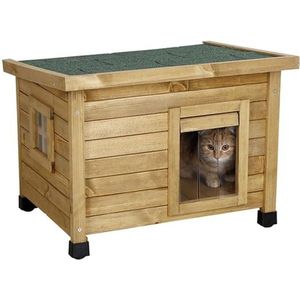 Kattenren - Kattenhuis - Kattenverblijf buiten - Bruin - Kattenhuis voor buiten - Kattenhuisje buiten - Kattenhok buiten