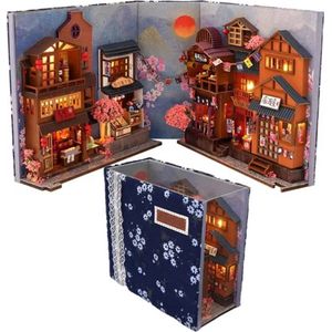 DIY Japanse Book Nook | Houten Modelboek | Boekensteun | Met LED Licht | Miniatuur Poppenhuis | Houten Modelbouw
