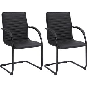 CLP Tira Set van 2 Eetkamerstoelen - Bezoekersstoel - Met armleuning - Kunstleer - zwart/zwart