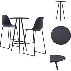 vidaXL Barset Zwarte Bartafel 60x107.5 cm en 2 Barstoelen - MDF/PVC - Gepoedercoat Staal - Set tafel en stoelen