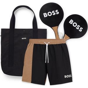 HUGO BOSS Beach Ball Set - heren zwembroek - tafeltennis set en tas - beige met zwart - Maat: XL