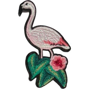 Flamingo Strijk Embleem Patch Rechts 9 cm / 17.7 cm / Roze Groen Wit