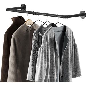 Industrieel pijpkledingrek - Wandgemonteerd kledingrek - ruimtebesparende kledingrail - Rek - 29,5 x 93 x 29,5 cm - Verwijderbare multifunctionele hangstang 36 inch (zwart)