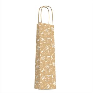 Flestas - Cadeau tas - Kraftpapier met print – papier – voor 1 fles – 38x14x8 cm – 10 stuks