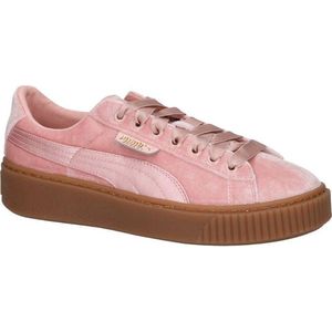 Puma Basket Platform Roze Fluwelen Sneakers