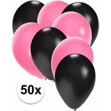 50x ballonnen zwart en lichtroze - knoopballonnen