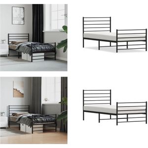 vidaXL Bedframe met hoofd- en voeteneinde metaal zwart 90x200 cm - Bedframe - Bedframes - Eenpersoonsbed - Bed