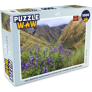 Puzzel Inca bergpad naar Machu Picchu met paarse bloemen Peru - Legpuzzel - Puzzel 1000 stukjes volwassenen