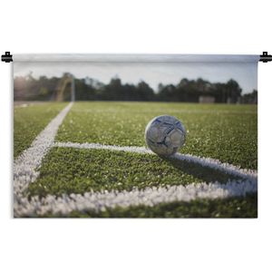 Wandkleed Voetbal - Bal ligt op de hoekschop lijn Wandkleed katoen 90x60 cm - Wandtapijt met foto