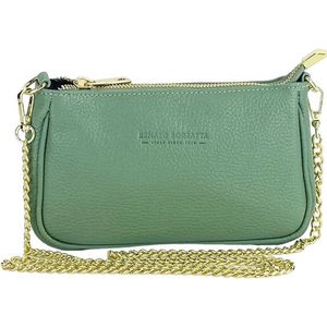 Kleine tas van echt leer, gemaakt in Italië, met afneembare schouderriem met ketting. Ritssluiting en glanzende gouden metalen accessoires - Mintkleur Groen - Afmetingen: 20 x 12 x 6 cm