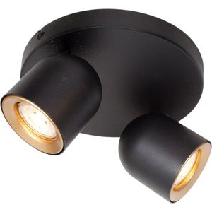 Moderne spot rond Solare | 2 lichts | zwart | goud | metaal | 20 cm plaat | hal / woonkamer lamp | modern / plafondspot | Freelight