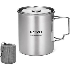 Roestvrij staal titanium beker 750 ml met opvouwbare handgrepen - Campingpan outdoor servies