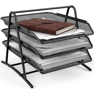 File Tray - Office A4 Mesh in Tray Organizer for Desk - 3 Tier Document Paper Brief Storage