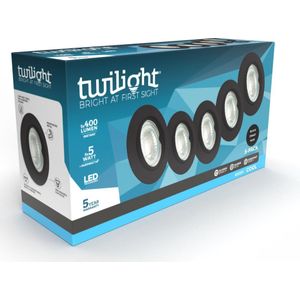Twilight NEO 5-pack LED inbouwspots (zwart), richtbaar, inclusief 5x GU10 LED lamp 5W - 6500K (koud wit), 5 jaar garantie, 25 000 branduren