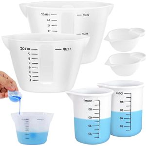 Transparante 6-delige siliconen maatbekers - 100/250/500ml - Hittebestendige maatbekers met kom voor DIY knutselprojecten en laboratoriumgebruik