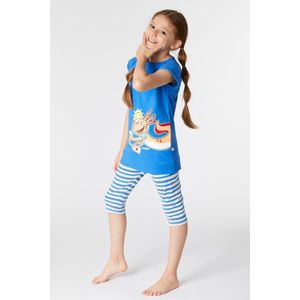 Woody Meisjes-Dames Pyjama midden blauw - maat 140/10J