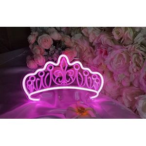 Prinsessen kroon Led neon lamp - wandlamp - tiara - meisjes - Thema feest - verjaardag - cadeau - babykamer - kinderkamer - sfeerlamp - nachtlamp - decoratie