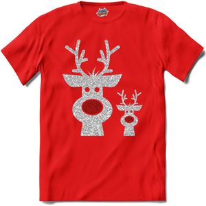 Kerst rendier buddy's glitter - T-Shirt - Dames - Rood - Maat XXL