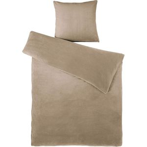 Feelwell beddengoed 135 x 200 cm, 2-delig coralfleece dekbedovertrek, thermofleece, taupe