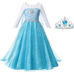 La Señorita Elsa jurk Ster Glamour met sleep + kroon blauw maat 116-122 (130) Prinsessenjurk meisje verkleedkleren meisje speelgoed