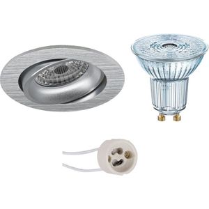 LED Spot Set - OSRAM Parathom PAR16 930 36D - Proma Delton Pro - GU10 Fitting - Dimbaar - Inbouw Rond - Mat Zilver - 5.5W - Warm Wit 3000K - Kantelbaar - Ø82mm