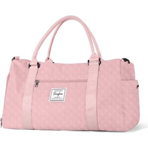 Reistas voor dames, sporttas, handbagage, tas, weekendtas met toilettas en natte tas, waterdichte zwemtas, reistas, duffle tas, fitnesstas, trainingstas, draagtas, B1-roze