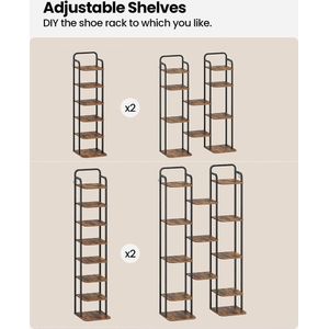 schoenenrek, 8 verdiepingen schoenenrek, schoenentoren voor kleine ruimtes, vrijstaand, verstelbaar,