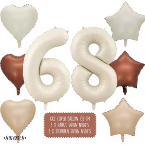 68 Jaar Cijfer Ballon - Snoes - Satijn Creme Nude Ballonnnen - Heliumballon - Folieballonnen