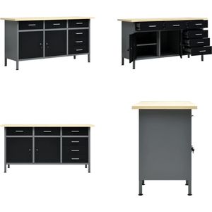 vidaXL Werkbank 160x60x85 cm staal zwart - Werkbank - Werkbanken - Werktafel - Werktafels