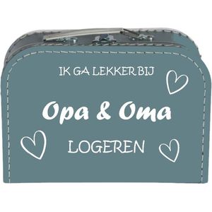 Kinderkoffertje Koffertje Koffer grijsblauw - Bedrukt - Ik ga lekker bij opa & oma logeren - 25 cm