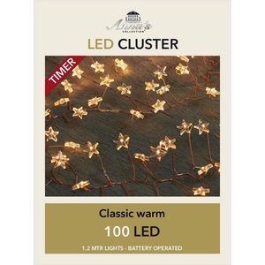 Cluster draadverlichting met timer 100 sterren op batterij wit - Kerst lichtsnoer lichtdraad met sterren lampjes