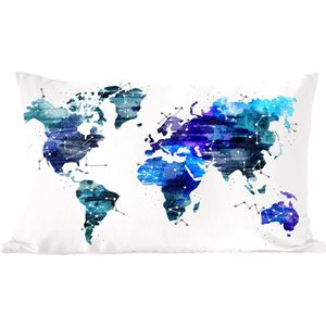 Sierkussens - Kussen - Wereldkaart Blauw Sterren Hemel - 60x40 cm - Kussen van katoen