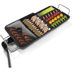 3-in-1 Grill - Elektrische Grill - Elektrische BBQ - 2000W Teppanyaki Grillplaat - met Antiaanbaklaag - voor 4-6 personen - Aluminium - 69.5 x 26.8 cm - Zwart