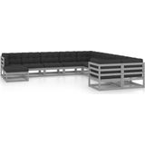 vidaXL - 11-delige - Loungeset - met - kussens - massief - grenenhout - grijs