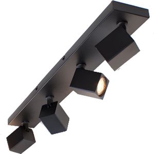 Moderne spot vierkant Quadro | 4 lichts | zwart | metaal | 75 x 10 cm plaat | hal / woonkamer lamp | modern / strak design | Freelight
