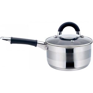 Steelpan RVS - sauspan – kleine kookpan - 12 cm – 0.5L– inc. deksel – soft-touch greep - 3 JAAR GARANTIE