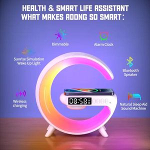 Multifunctionele Wake-up light Mini G-Lamp Draadloos Opladen Speaker Rgb Licht Led Wekker Display SD kaart input IPhone Samsung Met Draadloze Oplader - Digitale Wekker - Lichtwekker - Bureaulamp - LED Light - Bluetooth Speaker-Verjaardag-Cadeau