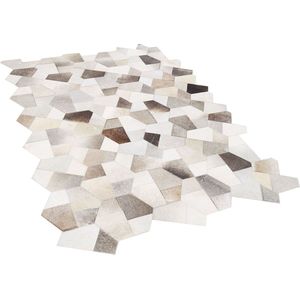 VARTO - Patchwork vloerkleed - Beige - 140 x 200 cm - Koeienhuid leer