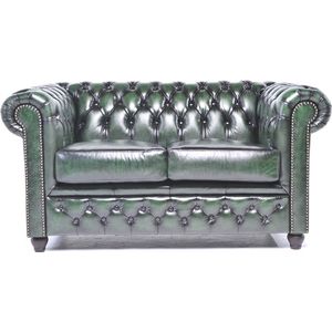 Chesterfield Bank Original Leer | 2-zits | Antiek Groen | 12 jaar garantie