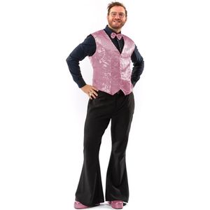 Original Replicas - Glitter & Glamour Kostuum - Paillettenvest Met Strik Pretty Pink Man - Roze - Large - Kerst - Verkleedkleding