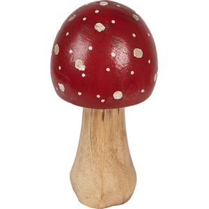 Clayre & Eef Decoratie Paddenstoel Ø 6x13 cm Rood Hout