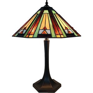 LumiLamp Tiffany Tafellamp Ø 41x54 cm Groen Bruin Glas Zink Tiffany Bureaulamp