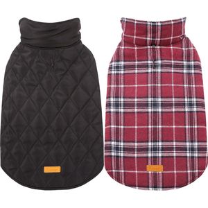 Hondenjas winter, hondenjas voor middelgrote honden, middelgrote hondenjas, fleece, waterdicht en warm, outdoor hondenjas met harnas, gat, geruit, omkeerbare jas, M