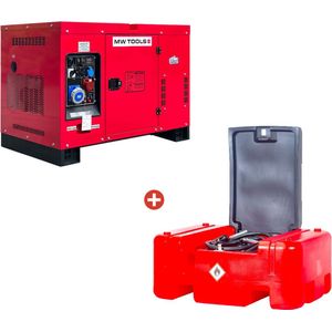 Complete power pack met dieselgenerator 15 kW en externe dieseltank 210 liter. MW Tools DG150EPPACK1