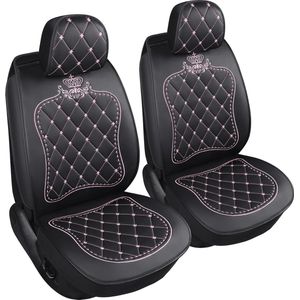 Autostoelhoezen voor de voorstoelen, universele pasvorm, waterdicht en krasbestendig, geschikt voor airbags, eenvoudige installatie en stijlvol ontwerp, bescherming voor uw stoelen (zwart en roze).