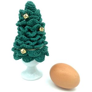 Luna-Leena duurzame kerstboom eierwarmer met kerstversiering - set van 2 - groen bio katoen - hand gehaakt in Nepal - tafeldecoratie - Christmas tree egg cosy - ontbijt - dennengroen - kunst kerstboom - kerstcadeau- Christmas breakfast