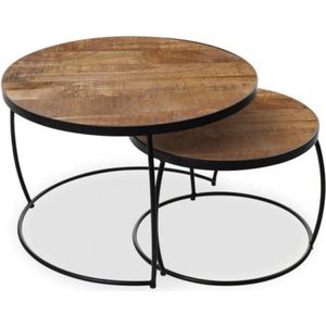 Salontafel 'Lars' 2-delig Mangolia, Structuur metaal, blad exotisch hout mangolia